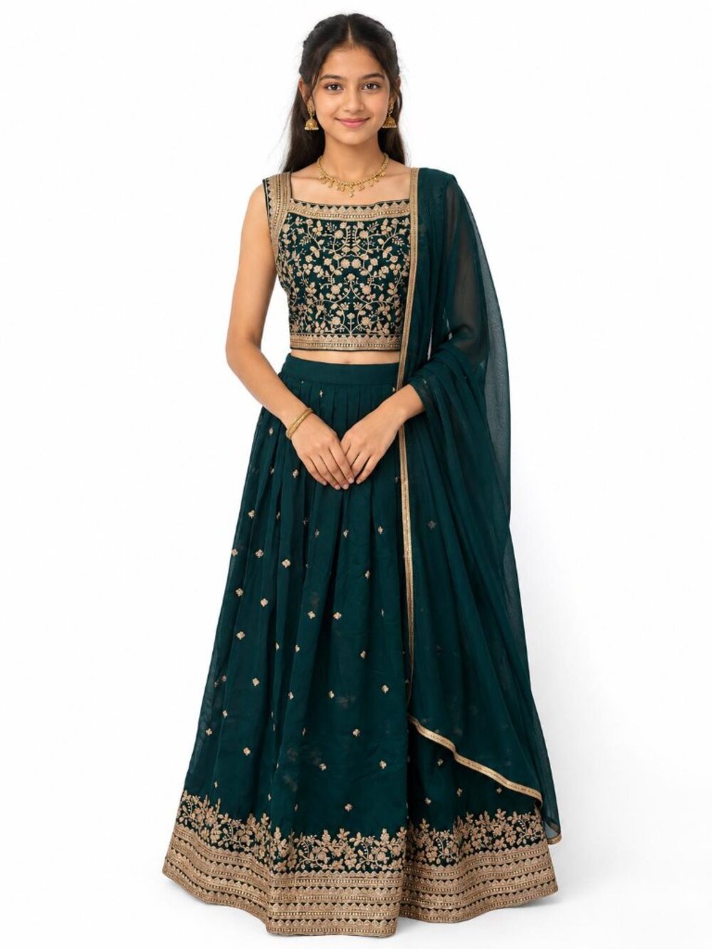 Emerald Green Embroidered Lehenga Set | Indian Wedding & Festive Wear